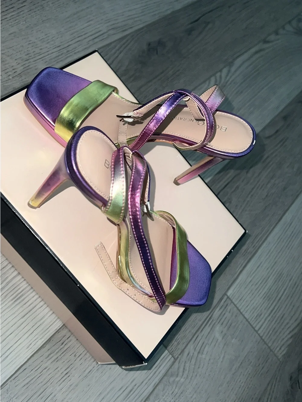 Metallic Purple & Green Strappy High Heel Sandals-bcbg